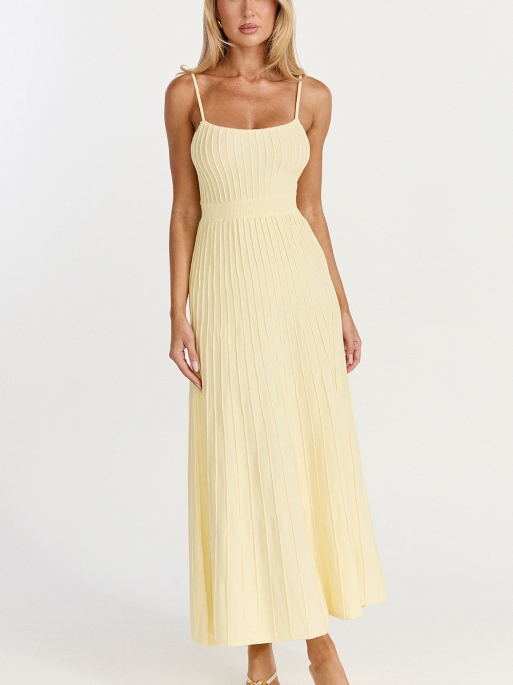Showpo Pale Yellow Ribbed Maxi Dress